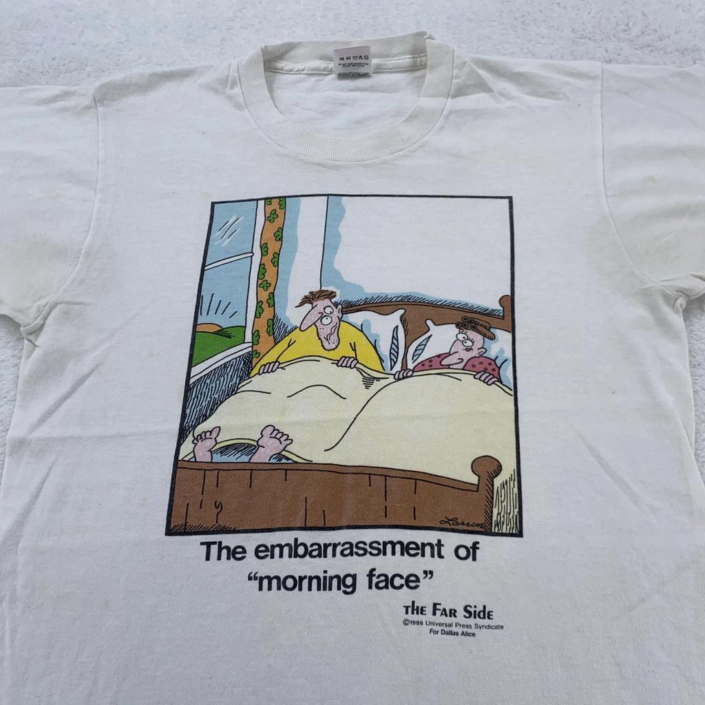 Винтажная футболка The Far Side Мужская Маленький Размер Мультяшная Гэри Ларсон Утреннее Лицо 80-е