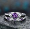 2 PCs Silver-Color Vintage Blue Zircon Ring for Women Fashion Classic Wedding Purple Pattern Ring Jewelry Set Gift