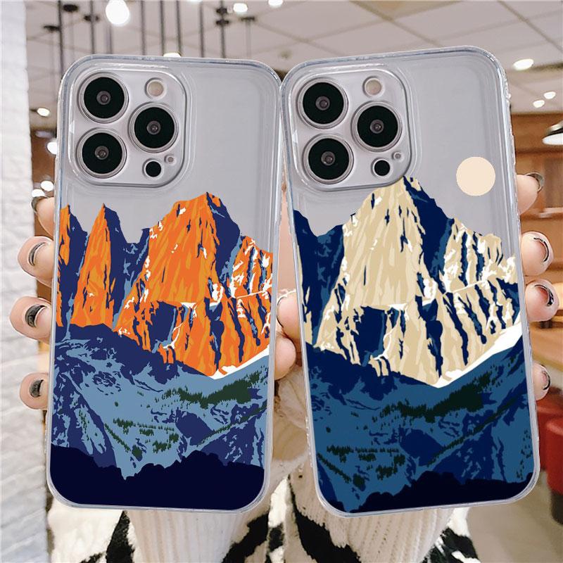 Прозрачный чехол для Apple iPhone 14 11 13 12 Pro 7 8 Plus XR X XS Max 6 6S 13Pro Чехол для телефона Mountain Peak Lake Винтажный постер