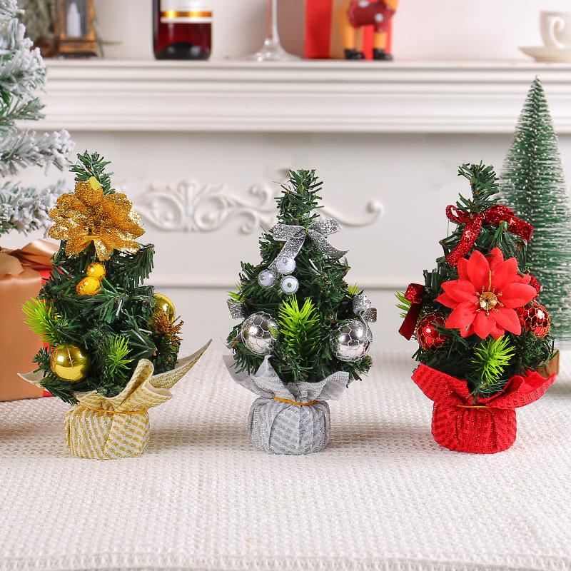 20cm Mini Table Christmas Tree, Small Size Christmas Trees Gift for Kids and Friends, Desktop Christmas Tree, New Year's Tree Decoration with Flower