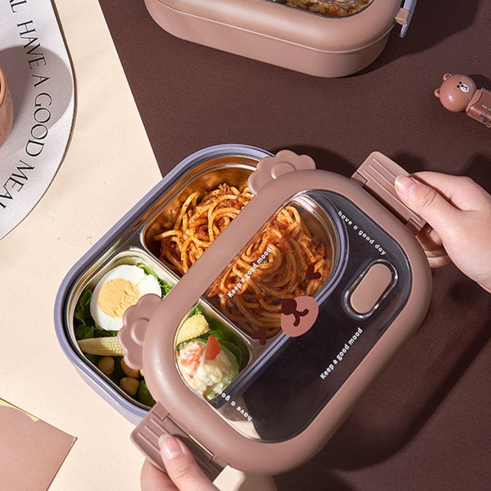 Microwaveable Insulated Lunch Box Little Bear 2 Compartment Lunch Box  Canteen