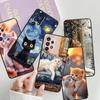 Милая мультяшная кошка Иллюстрация Для Samsung A41 A35 A34 A33 A32 A25 A24 A23 A21s A06 A05 A04 A03 Note 10 20 Ultra 5G Черный Чехол