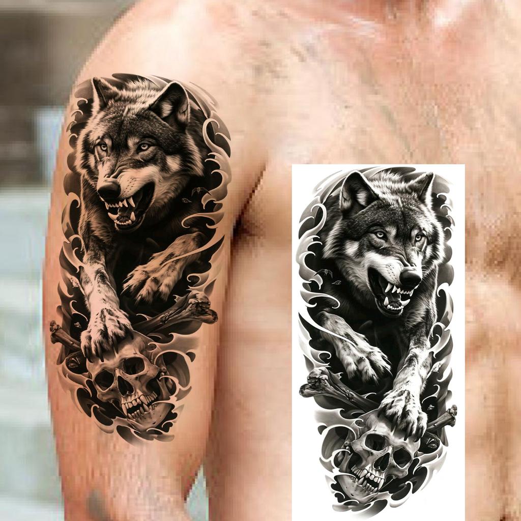 1 Sheet Fierce Tiger Lion Dragon Temporary Tattoos For Men Women Waterproof Wolf Skull Tatoos Long Lasting  Fake Tattoo Stickers