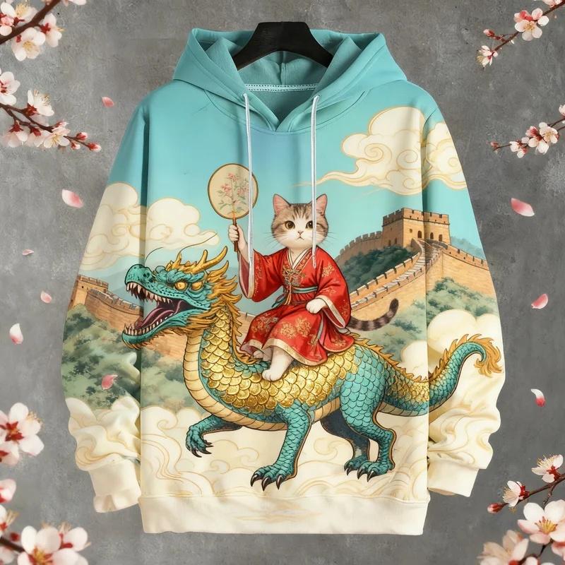 2026 Funny Dinosaur Cat Solider 3d Print Hoodies Men Women Fashion Oversized Hoodie Sweatshirt Animal Coat Sweats Mens Clothing