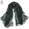 [BYSIFA] Black Green Silk Scarf For Women Elegant Floral Pattern Brand 100% Silk Long Scarves Shawls For Spring Autumn 170*105cm