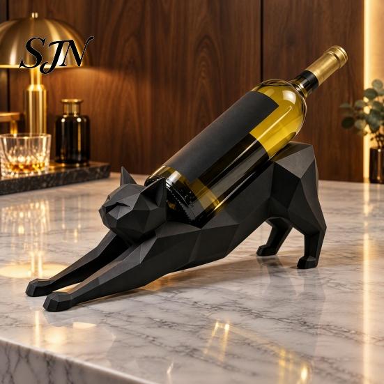 Stable Wine Support 3D Printed Cat Bottle Holder, Minimalist Geometric Shaped PLA Holder Rack for Home Bar Counter, Gift Lovers Modern Tabletop