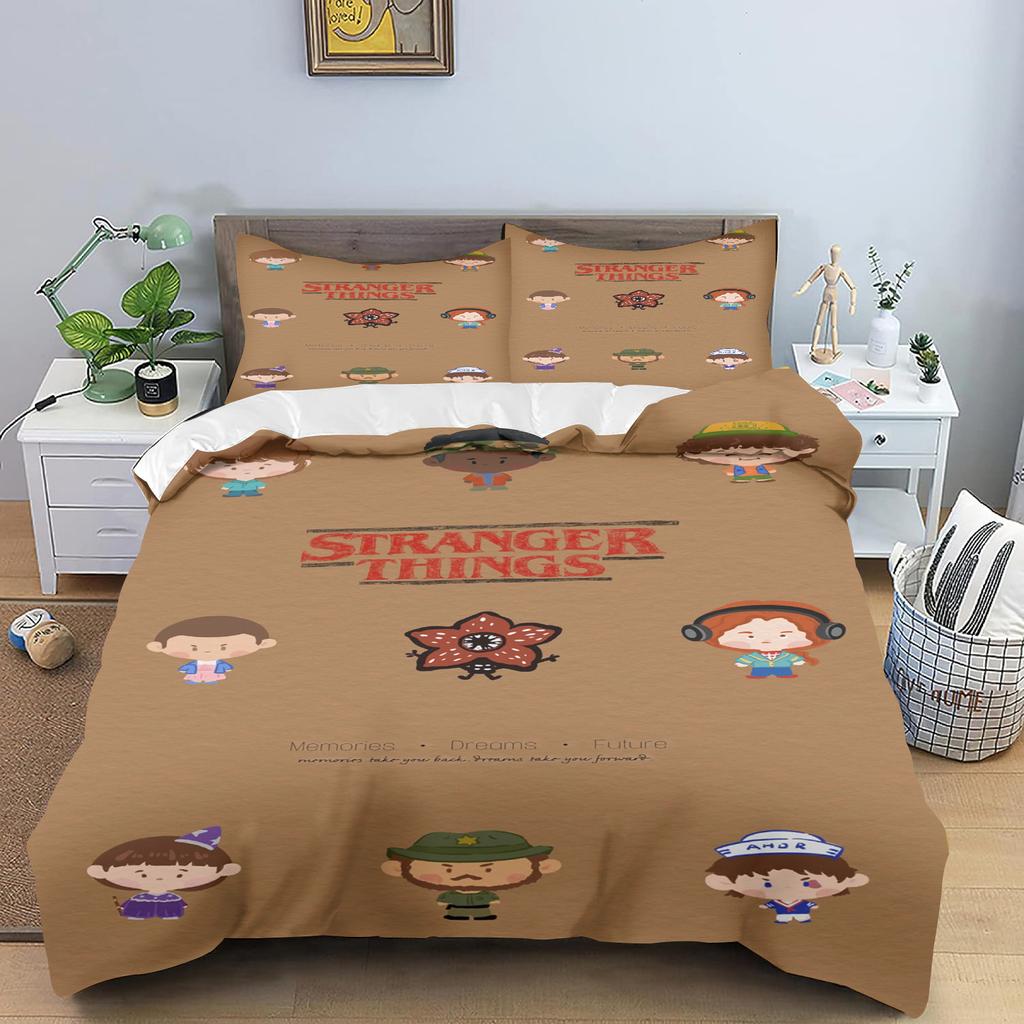 Stranger Things 3D Cartoon Duvet Cover Soft Skin-Friendly Breathable Bedding Set with Zipper for Kids Boys Girls Bedroom Decor