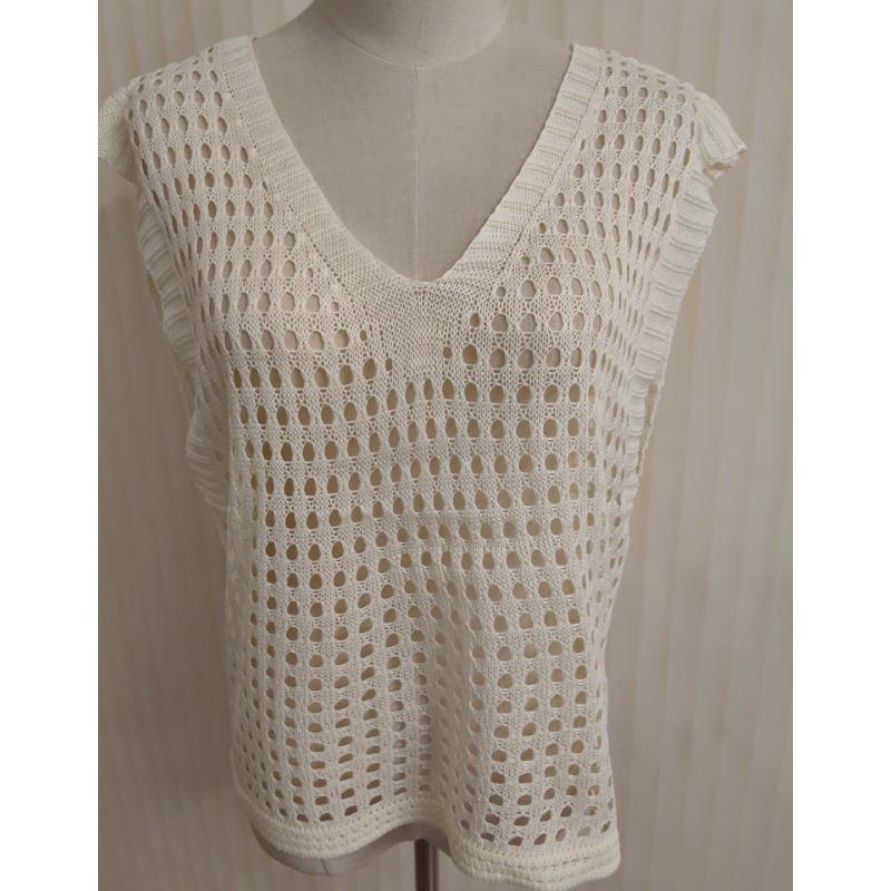 Летний тонкий ажурный трикотажный жилет с V-образным вырезом, женские топы