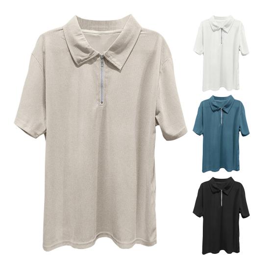 Мужская футболка с застежкой-молнией и лацканами, однотонная, с короткими рукавами, повседневная, свободная, летняя футболка для гольфа, уличной одежды, пляжа, путешествий