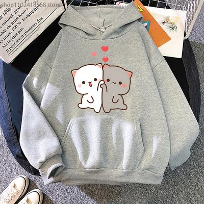 Mochi Peach And Goma Cute Cat Printed Hooded Men Women Hoodies Plus Size Hoody Teen Pullover Unisex Autumn warm Streetwear