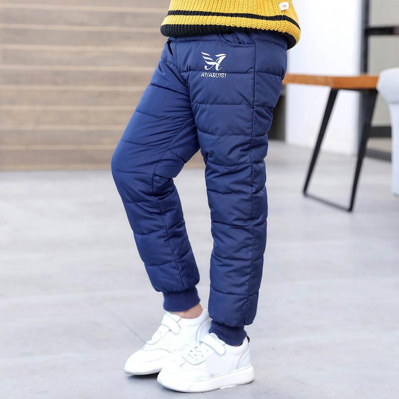 Теплые утепленные пуховые штаны для мальчиков и девочек, зимние бархатные детские брюки с высокой талией, штаны с подкладкой на лыжном пуху