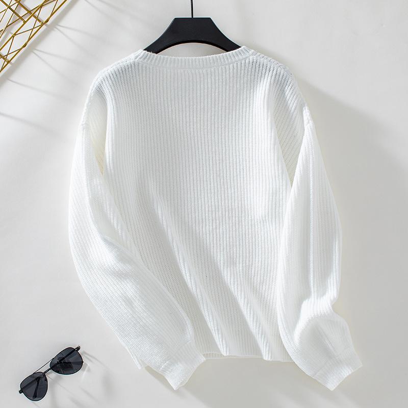 Женский осенне-зимний свитер с круглым вырезом, свободный однотонный полый свитер