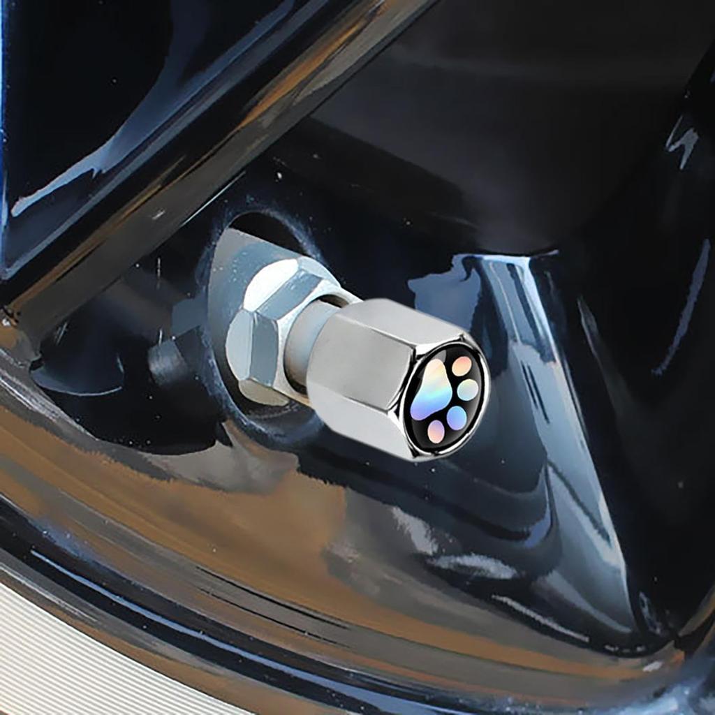 Tire Valve Cap, Colorful Footprint Tire Valve Cover Auto Tire Air Cap - Valve