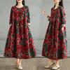 2025 Women Spring Long Dress New Long Sleeve Vintage Loose Oversize Casual Maxi Floral Plus Size