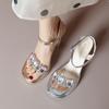 2024 г. Женские босоножки на высоком каблуке со стразами и пайетками на толстом каблуке, летняя женская новая женская обувь, туфли Fairy с открытым носком
