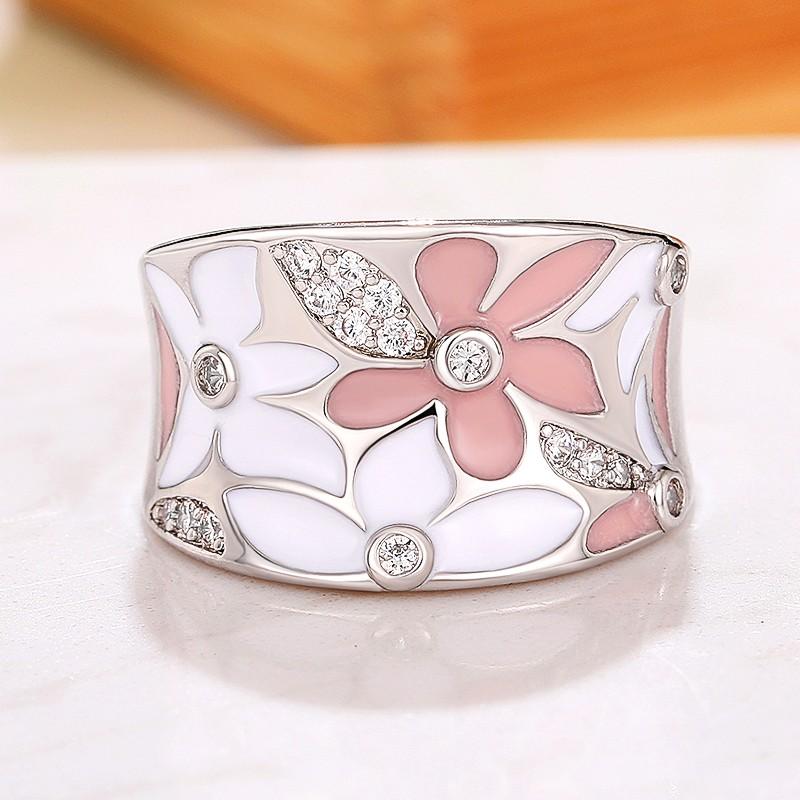 Huitan Aesthetic Enamel Flower Finger Ring for Women Wedding Party New Ring Color Luxury Cubic Zirconia Jewelry Gift