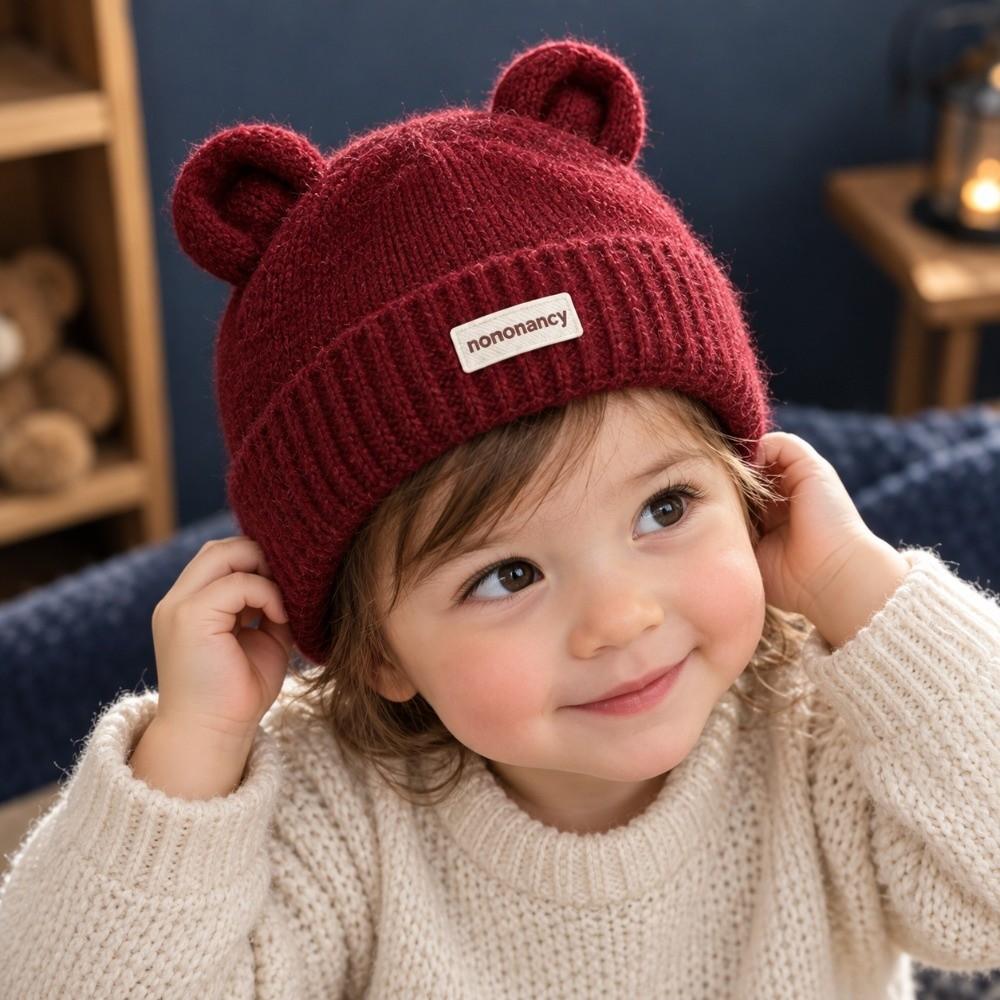 Solid Color Bear Ear Baby Hat Warm Cartoon Baby Cap New Infant Knit Beanie Winter