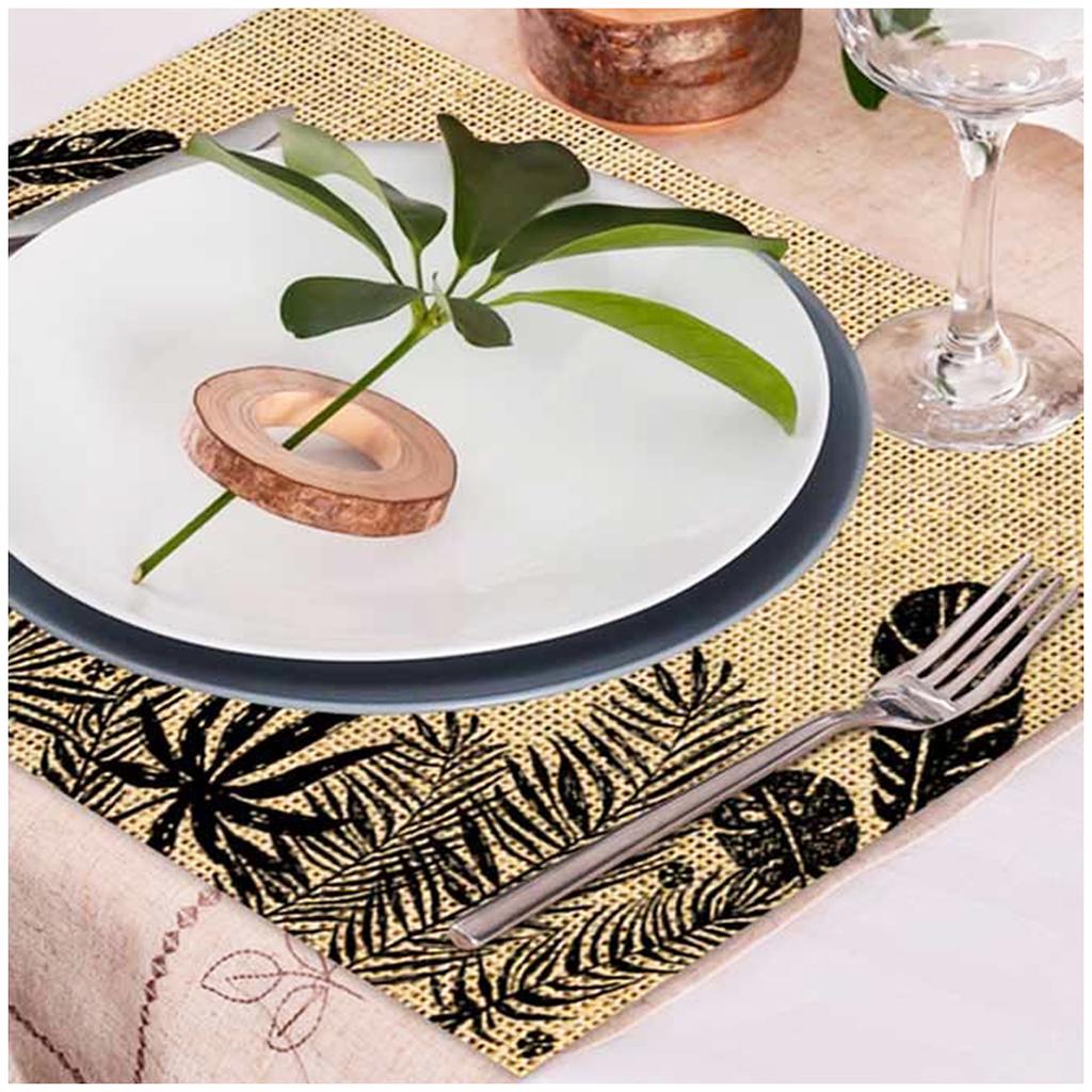 Les Trésors De Lily [Q4134] — Подставка для столовых приборов из мешковины «Джунгли», чёрно-бежевая — 42x30 см