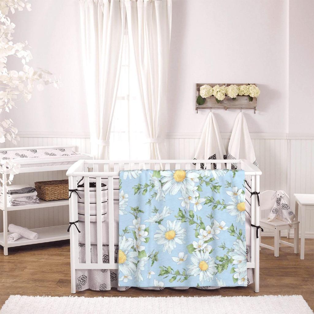 VIKAMA Healing Daisy Blanket White Flowers Green Plants Print Cozy Decor for Bedroom Sofa Naps Machine Washable