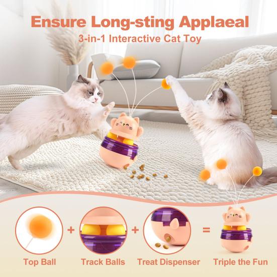 Диспенсер для игрушек и лакомств для кошек с 3 шариками Экологичный, безопасный в использовании, интерактивный мяч-головоломка для кошек, кормушка для домашних животных, аксессуары