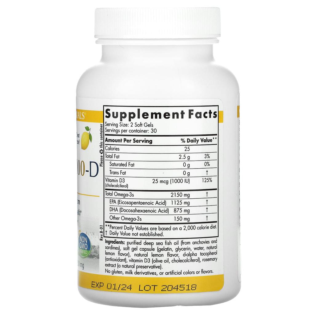 Nordic Naturals ProOmega 2000-D, Lemon, 1,250 Mg, 60 Softgels