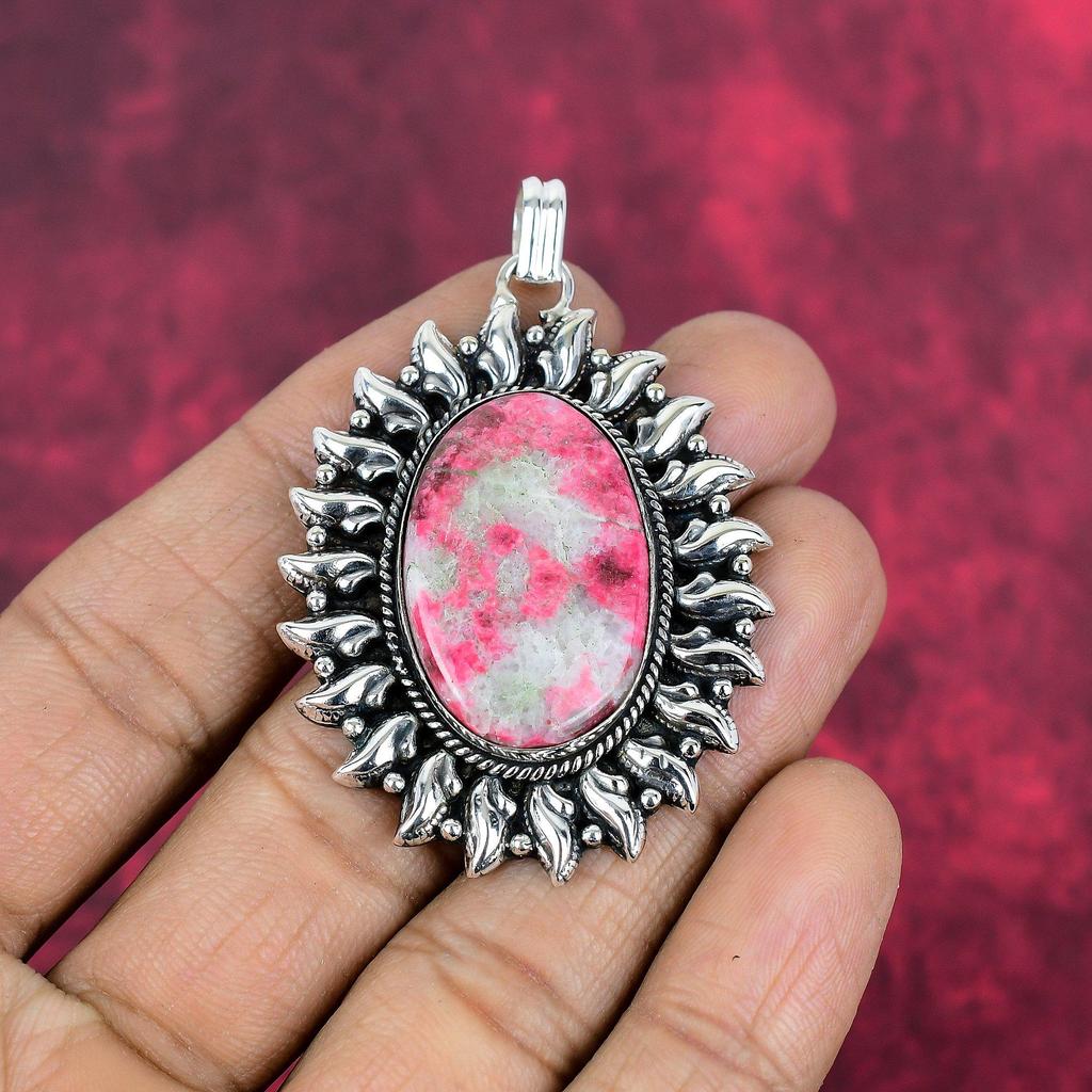 Подвеска с розовым драгоценным камнем Тулит, серебряные украшения 925 пробы, антикварные подвески ручной работы, подарок для матери