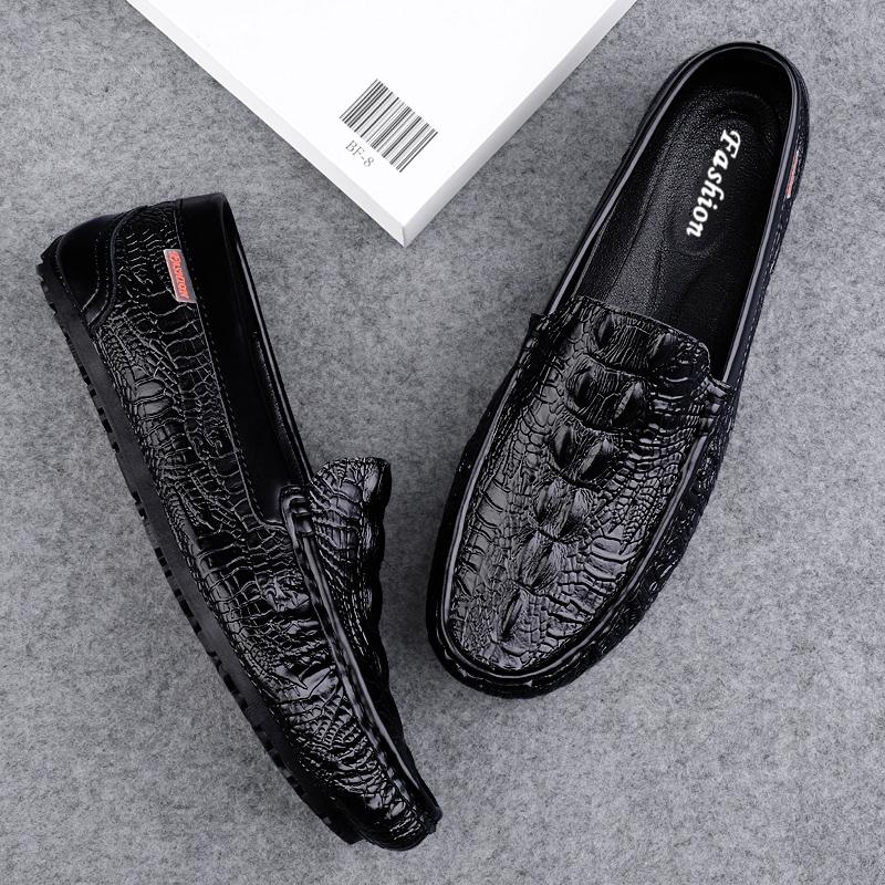 Мужские мокасины с крокодиловым узором, повседневная обувь из натуральной кожи, мужские туфли без застежек, легкие мужские мокасины для вождения на плоской подошве, новые модные мокасины