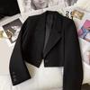 Women Short Suit Coat Lapel Long Sleeve Single Button Suit Jacket Solid Color Loose Fit Casual Business Style Suit Coat