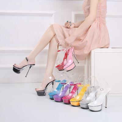 Женские пикантные туфли с открытым носком 15 см, босоножки на высоком тонком каблуке и платформе, прозрачные туфли с кристаллами, свадебные туфли LFD-190-A1