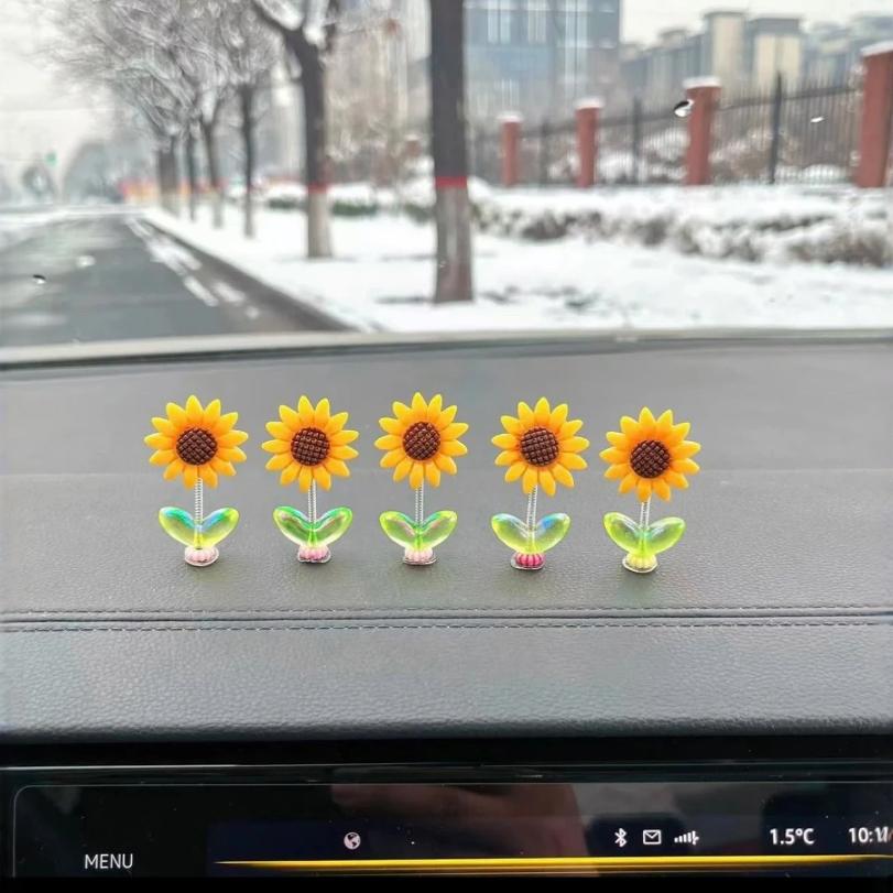 Douyin Style Cute Sunflower Bobblehead Car Ornament