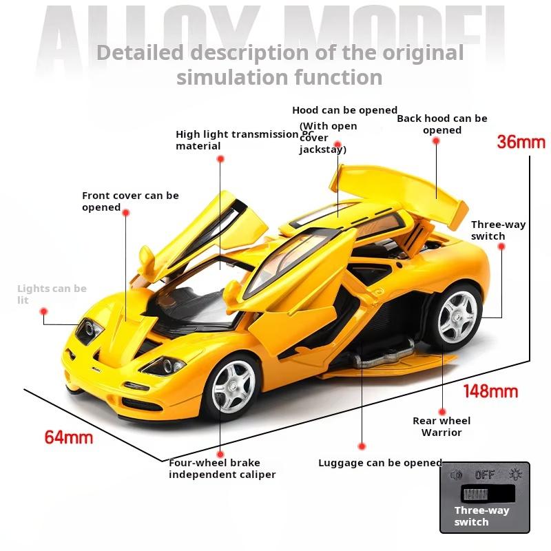 1:32 McLaren F1 XP4 XP5 1933 Supercar Alloy Metal Diecast Model Car Sound And Light Pull Back Children's Toys Car Holiday Gifts