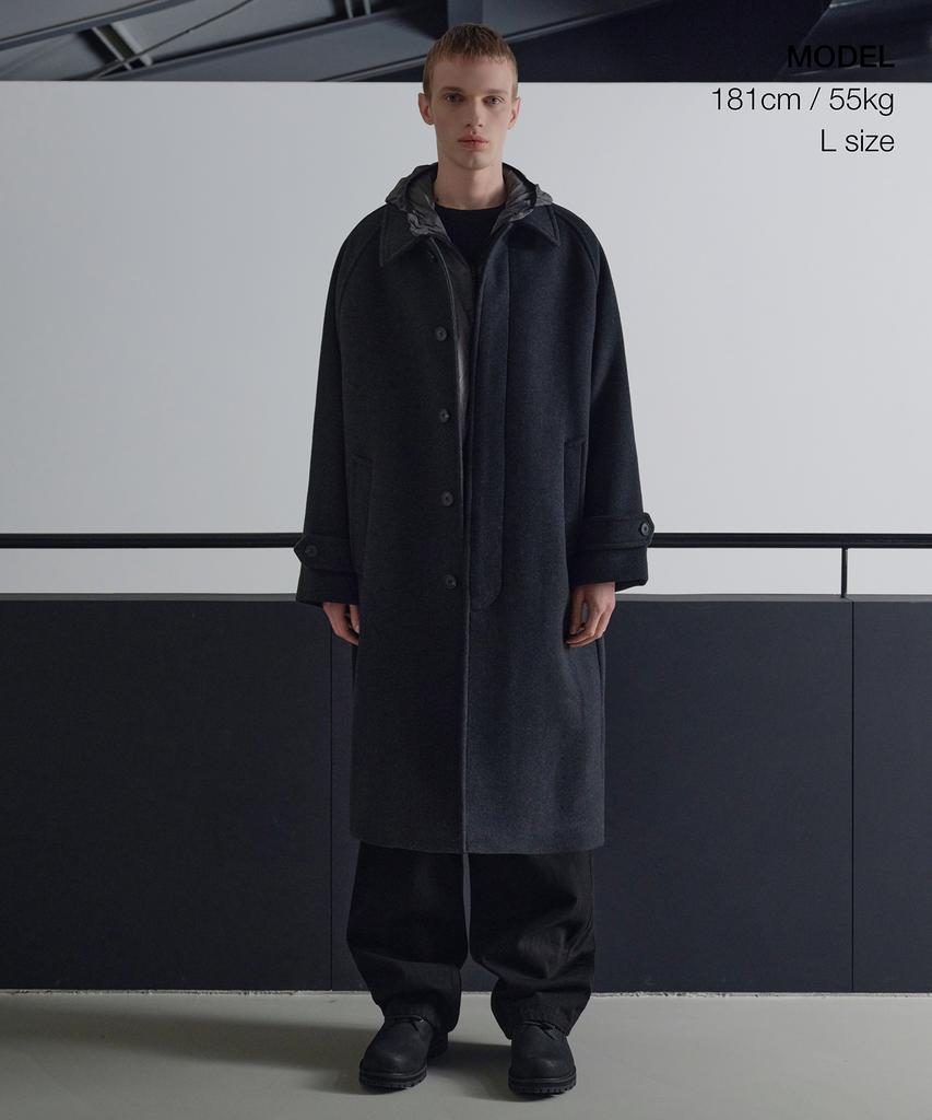 Musinsa Standard Cashmere Blend Oversized Balmacaan Coat [Charcoal Grey]