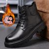 Men's Martin Boots Men's Winter Velvet Thickened Men's Boots Leather Popular British Style Black High-top Wool Boots