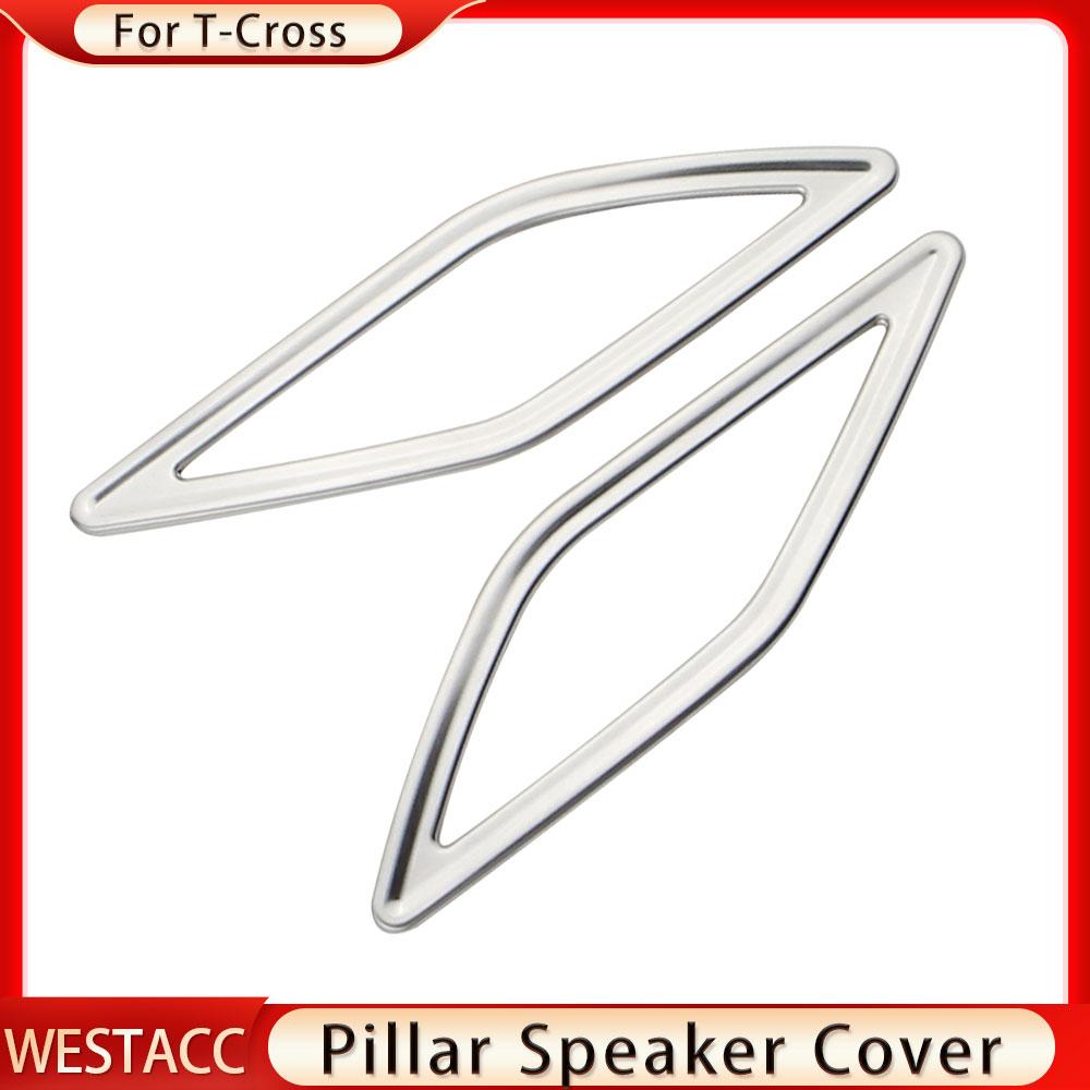 2 шт. из нержавеющей стали, автомобильная передняя стойка, крышка динамика, кольцо, наклейка для VW Volkswagen Tcross T-cross 2018-2023