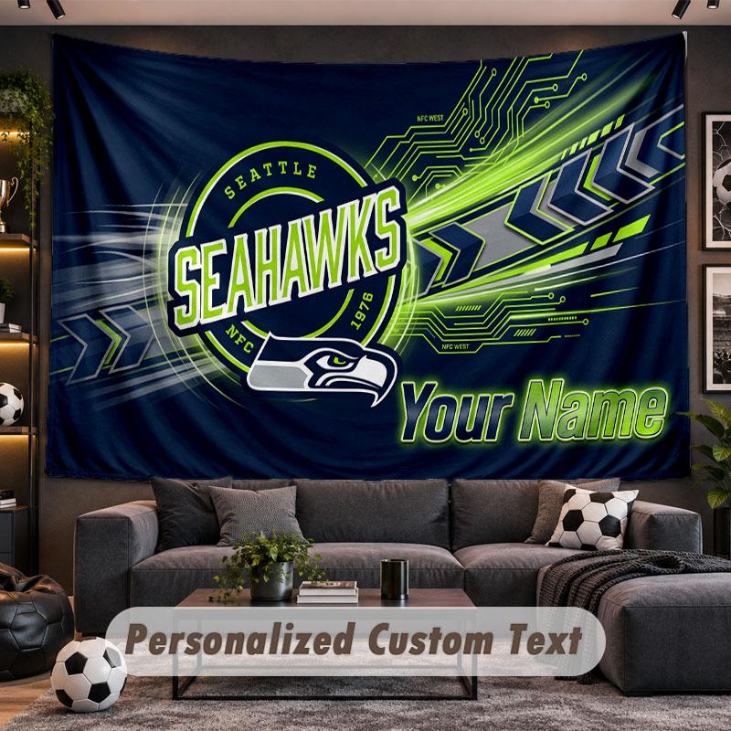Wall Hanging Tapestry Custom NameSeattle Seahawks Pattern Personalized Printed Fabric Wall Decor