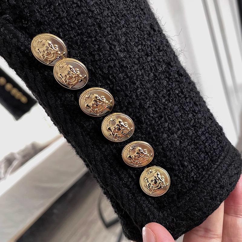 Новый осенний черный французский черный золотой короткий маленький аромат ретро твидовый пиджак для женщин