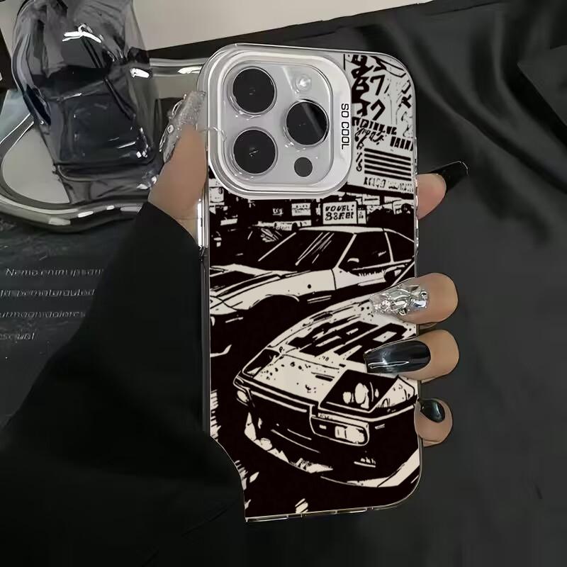 Модный чехол для телефона с электропокрытием серебром и IMD-печатью с автомобильным принтом для iPhone 16 11 12 13 14 15 Pro Max 7 8 Plus X XS XR Противоударный чехол
