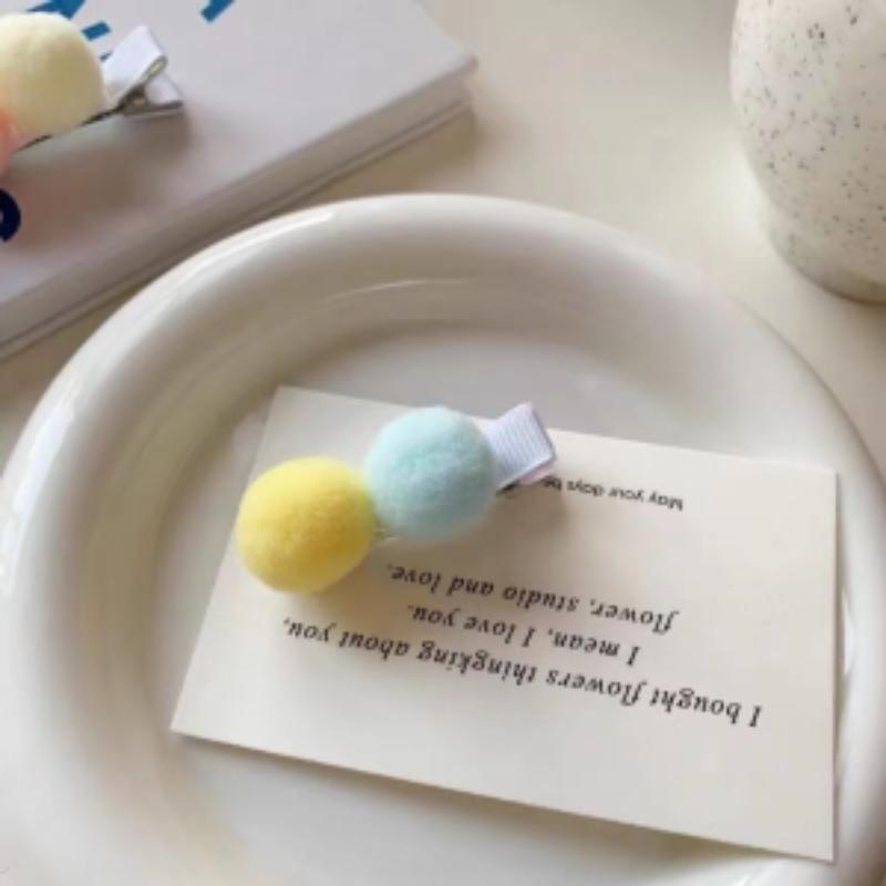 1 шт. Милые заколки для волос кремового цвета в девичьем стиле с помпонами, цветные, для челки и боковые, для выбивающихся волосков, мультяшные