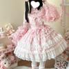 Victorian Sweet Lolita Jsk Dress Women Kawaii Cute Lace Ruffles Flower Wedding Bow Dress Japanese Vintage Elegant Princess Dress