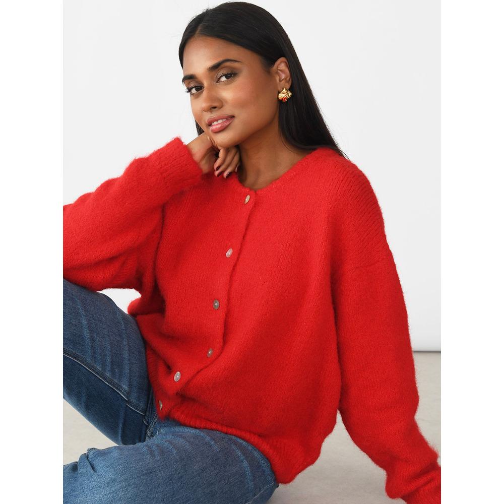 Hirsionsan элегантный свитер с длинным рукавом для женщин 2025 новый шерстяной однобортный женский повседневный кардиган мягкий гибкий трикотажный пиджак