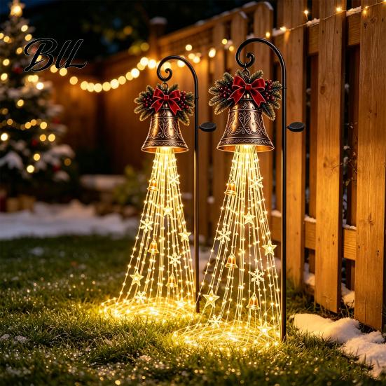 Pathway Stake Lights for Yard Solar Powered Christmas Garden Light, Outdoor Metal Easy Install Lawn Stakes Star Snowflake Waterfall String Lamp,