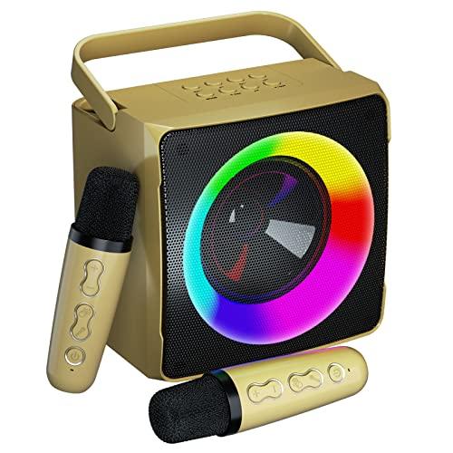 Караоке-машина, портативный динамик Bluetooth, светодиодная лампа для вечеринок с 2 беспроводными микрофонами для караоке — подарок на день рождения, семья, вечеринка, встреча, поддержка USB.