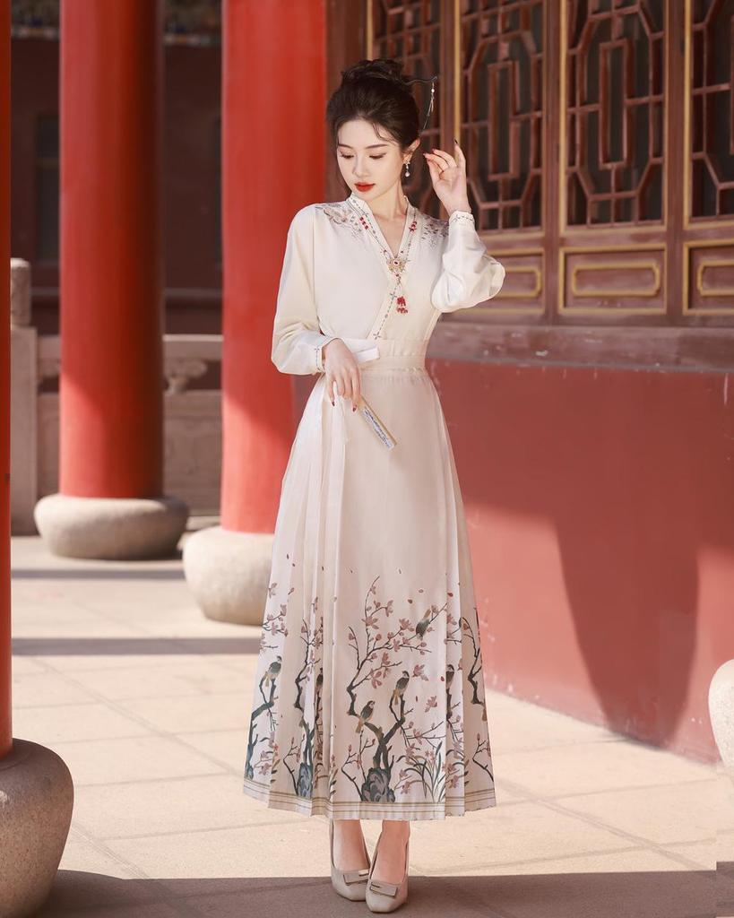 Ming Dynasty-inspired Embroidered Hanfu Skirt and Top Set