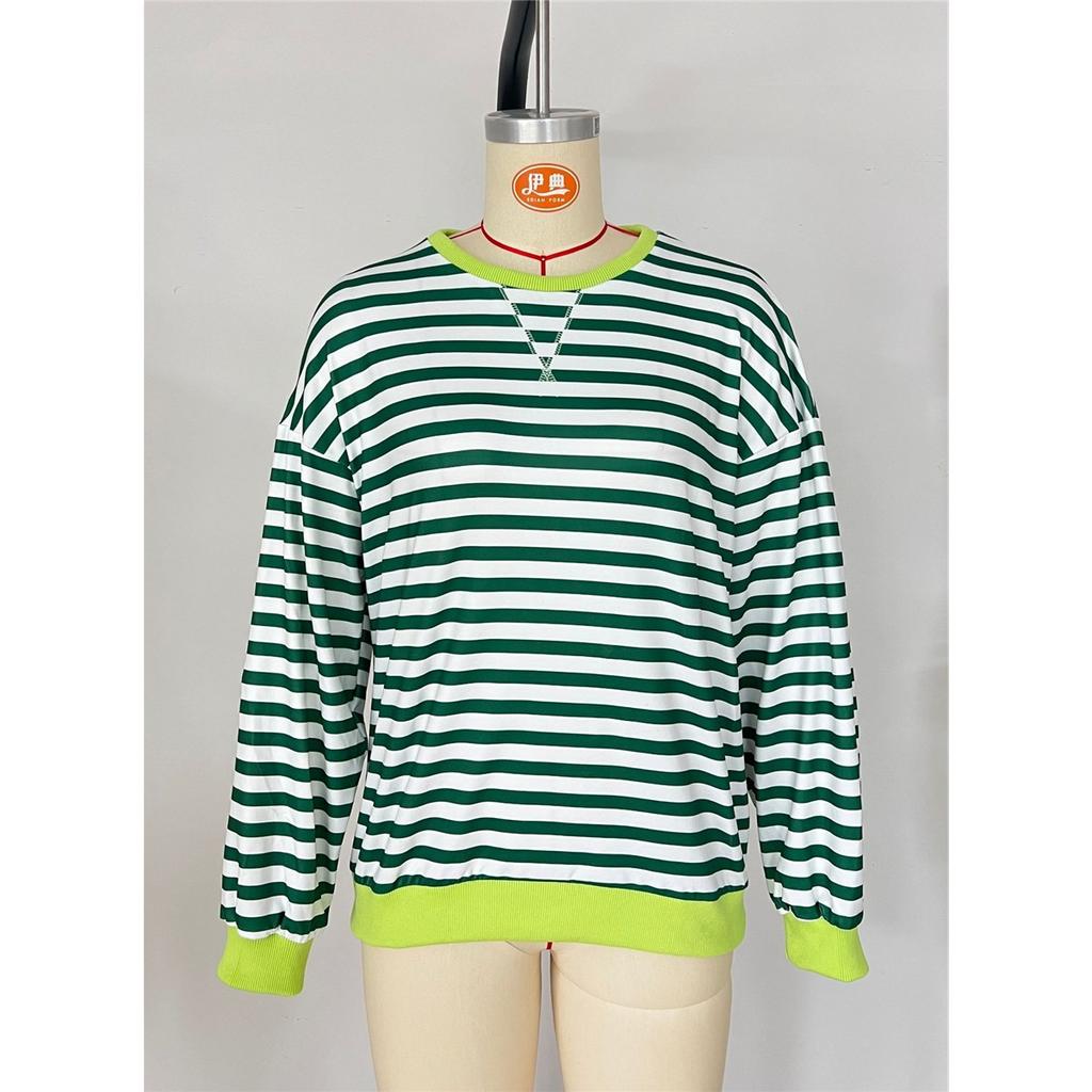 Женская повседневная футболка с круглым вырезом и длинным рукавом в полоску