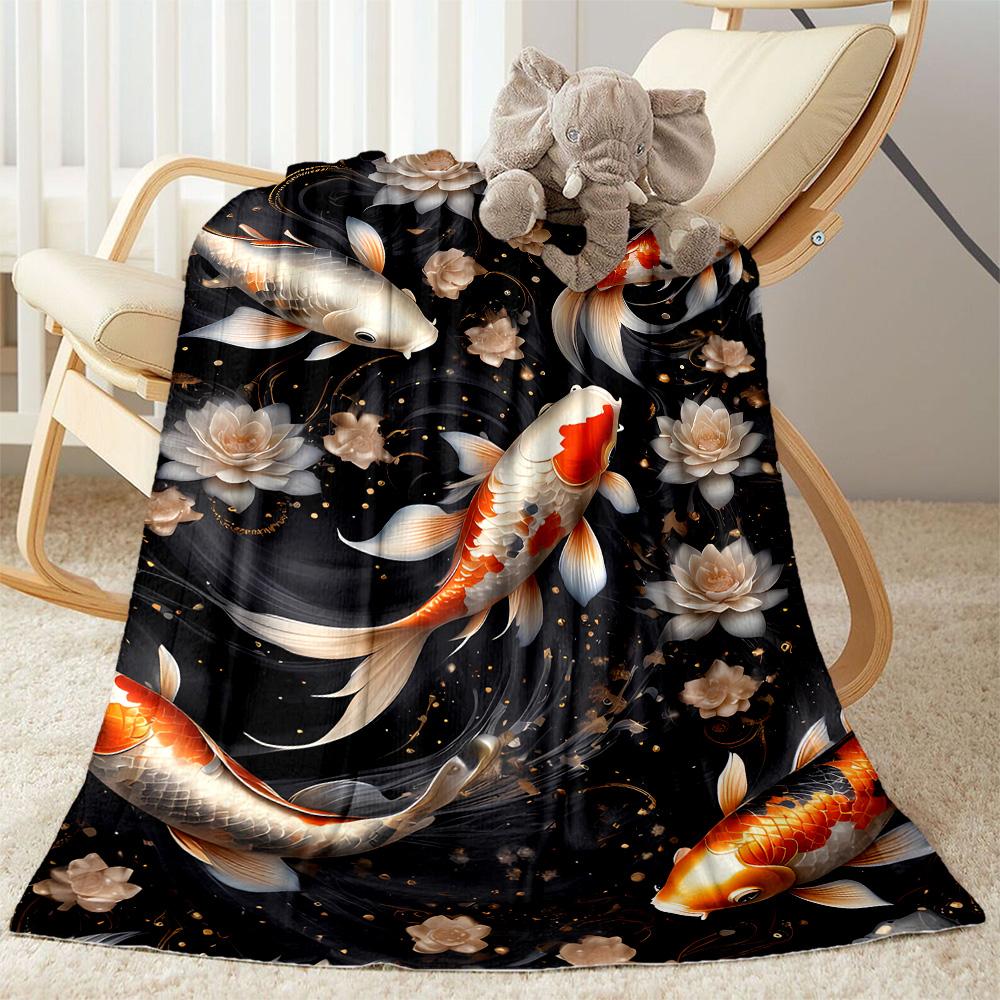 Koi Fish Lake Blanket Warmthful Decor Perfect for Chair Sofa Seaside for All Seasons Digital Print Best Holiday Gift for Friends Family