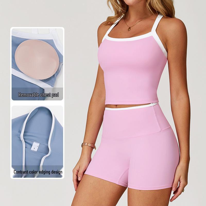 Женский комплект для йоги с перекрестными лямками: Ощущение второй кожи, Контрастные цвета, Красивая спина, Облегающий крой для бега, Спорта, Фитнеса 2027