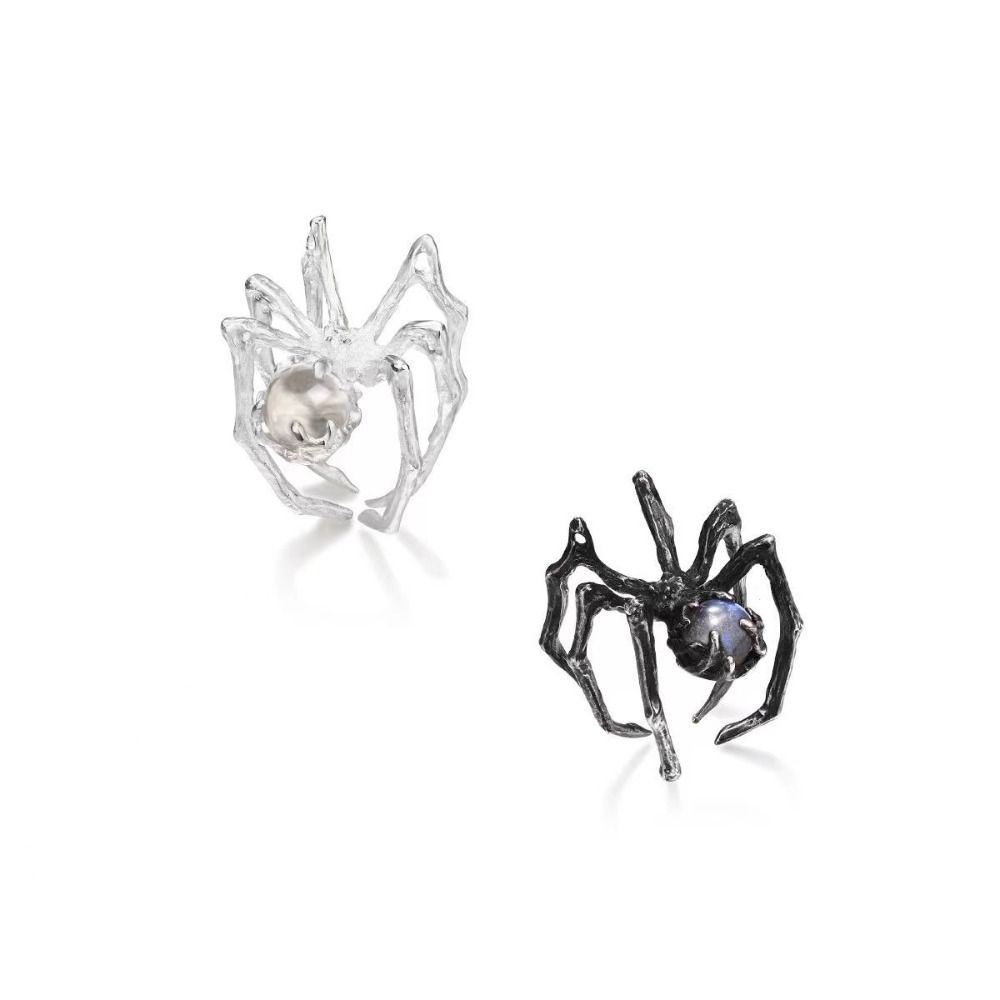 Alloy Punk Dark Spider Open Ring Black/Silver Gem Spider Ring Minimalist Spider Finger Rings Woman