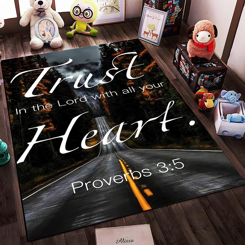 "Trust in the Lord Road Forest Scene Rug" Non-slip rug suitable for living room and bedroom sofas.