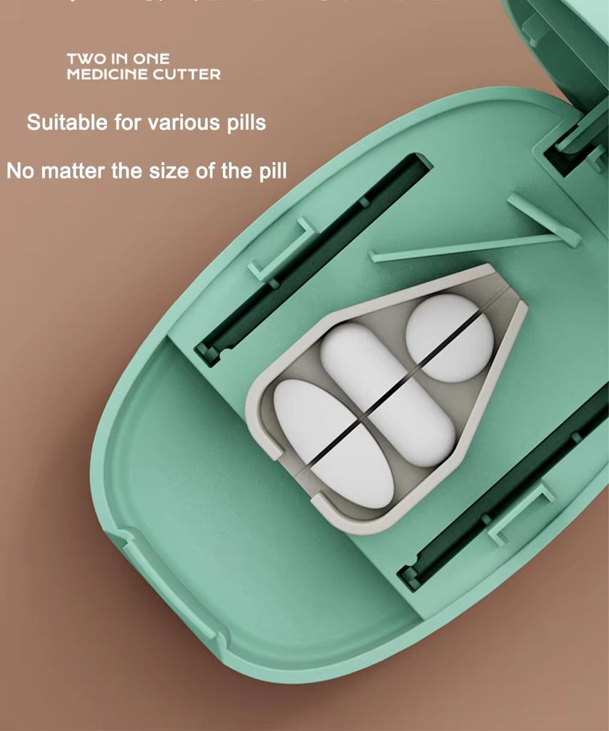 2 In 1 Pill Cutter With Invisible Storage Box Portable Mini Drug Tablet Medicine Dustproof Divider Organizer Crusher Pill Box
