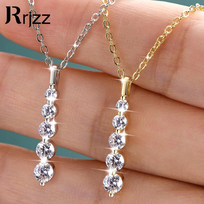 Rrjzz D Цвет Круглый Подвеска-Колье с Муассанитом для Женщин 14K Золотое Покрытие 5-Каменное Лабораторный Имитация Алмаза Колье Сертифицировано GRA